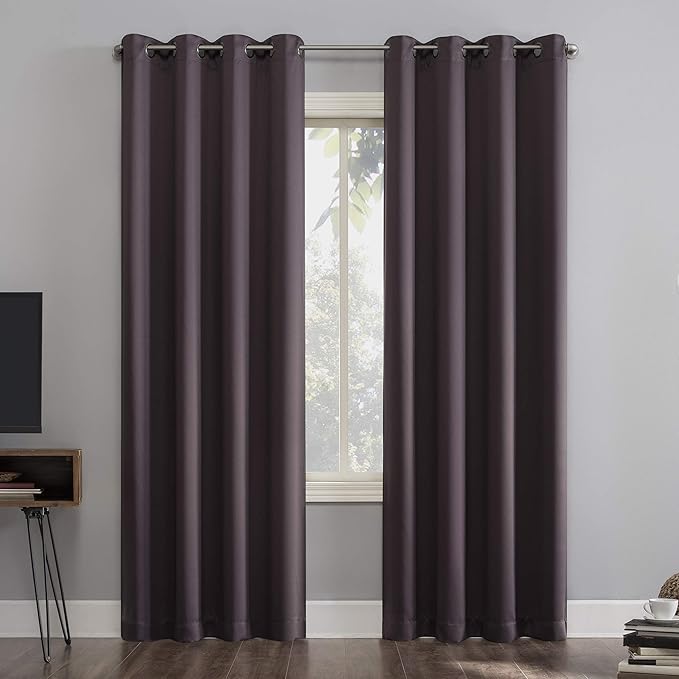 Sun Zero Nordic 2-pack Theater Grade Extreme 100% Blackout Grommet Curtain Panel Pair, 52" x 96", Fig