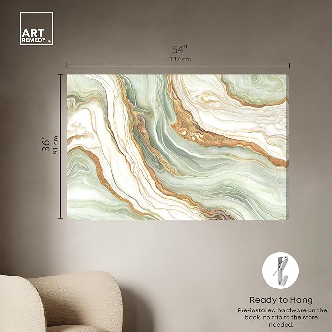 Art Remedy Green And Gold Gallery Wrapped Mineral, Agate & Geode 1 Piece Canvas Wall Art, 54" x 36", Gallery Wrapped