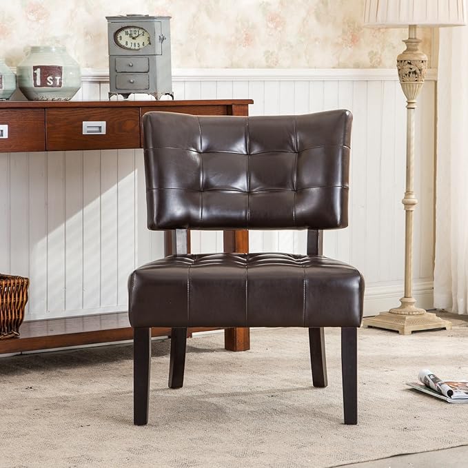 Roundhill Furniture Blended Leather Tufted Accent Chair with Oversized Seating, Brown