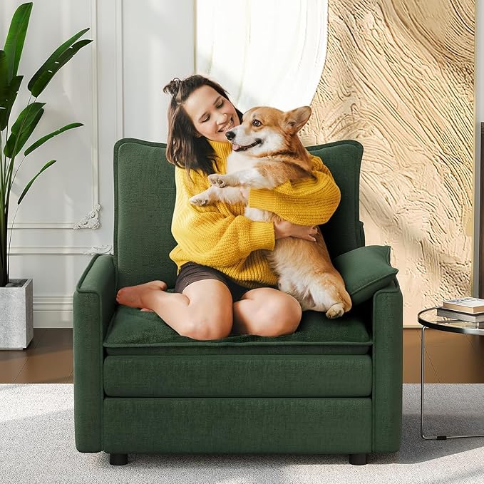 Vesgantti 40" Single Seat Sofa, Comfy Cloud Couch Deep Seat Upholstered Couch Chenille Modern Sofa with Armrest Pillows, Easy Assembly for Living Room, Bedroom and Apartment, Green | Sink-in Comfort, Height Adjustable, Easy Rearrangement, Extra-deep Ot...