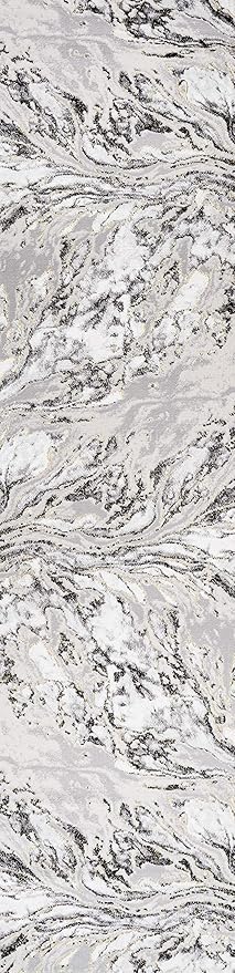 JONATHAN Y Swirl Marbled Gray/Black Runner Rug 2X10 ft, Abstract for Living Room, Bedroom, Kitchen, Office, Easy-Cleaning, High Traffic, Pet-Friendly, Non-Shedding SOR203C-210