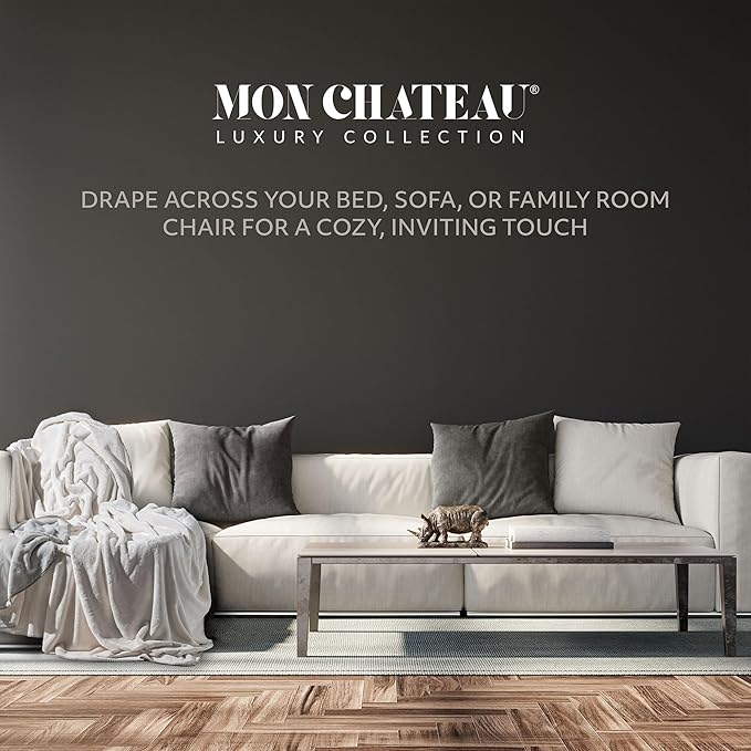 Mon Chateau 112" x 92" Haven Reversible Flannel Throw Blanket for Couch, Sofa, or King Size Bed, Luxury Over-Sized Ultra Soft Plush Melange Blanket for Sleeping or Home Decor, Silver Fog