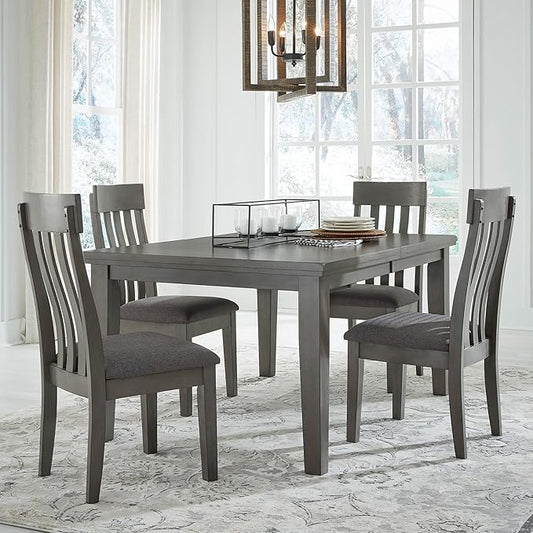 Signature Design by Ashley Hallanden Contemporary Dining Upholstered Side Chair, Set of 2, Armless, Comb Back Design, Wood Frame, Gray