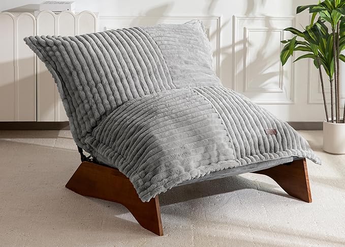 MAXYOYO Adjustable Living Room Chair, 3-Position Bean Bag Chair with Removable Cover, Upholstered Accent Chair with Frame, Soft Reclining Lounge for Bedroom, Apartment, Office, Grey