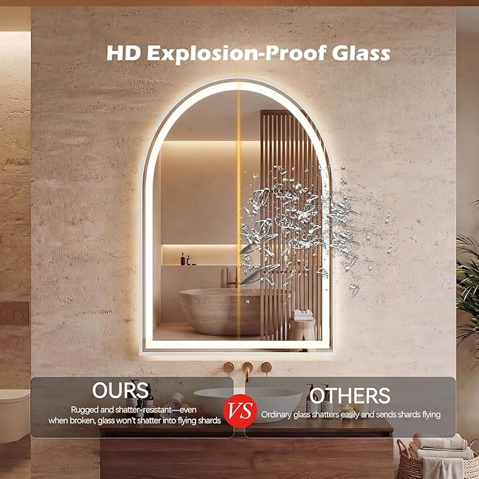 Simple Deluxe 24x32 inch Arched Mirror for Bathroom Vanity Mirror or Wall Decor, Arch Mirror Brushed Metal Frame, Wall Mounted Mirror for Bathroom LivingRoom Bedroom Entryway(24''×32'')