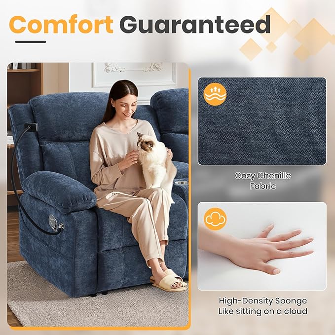 Loveseat Recliner Sofa, Reclining Loveseat with Console, RV Wall Hugger Double Loveseat Recliner Couch for Living Room & Home Theater (Blue)
