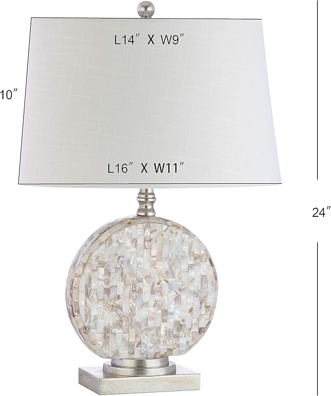 JONATHAN Y 24" Dennis Cream Mother-of-Pearl Seashell Table Lamp, Coastal Traditional Bedside Lamp for Living Room Bedroom, White Linen Drum Shade, LED Bulb Included JYL1050A