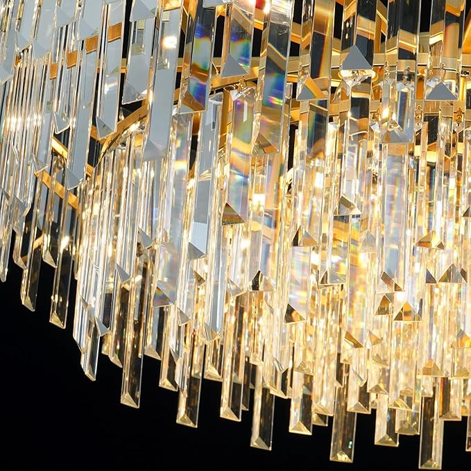 Gold Crystal Chandelier Modern Chandeliers Raindrop Lighting Pendant Lights Fixtures Ceiling for Living Room Dining Rooms Entryway Round Hanging D27.55''