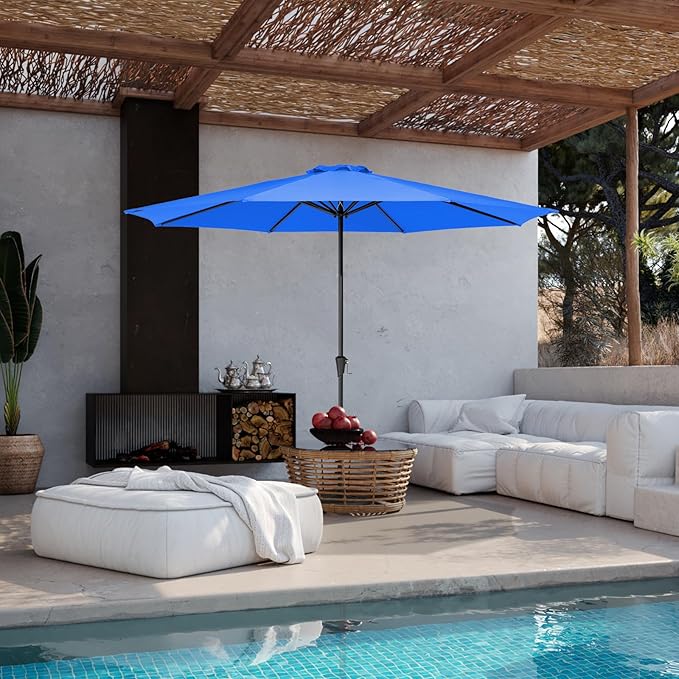 JEAREY 11' Patio Umbrellas Outdoor Table Market Umbrella w/Crank, 8 Sturdy Ribs, UV Protection Windproof for Garden, Deck, Backyard, Pool(Royal Blue)