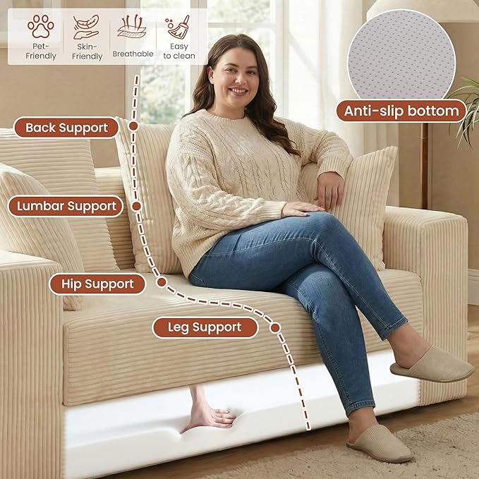 Convertible 5 in 1 Futon Sofa Bed Full Size, Corduroy Boneless Couch Sleeper Sofa with 4 Pillows, Foldable Pull Out Loveseat Floor Mattress for Living Room, Apartment, Small Space & Dorm