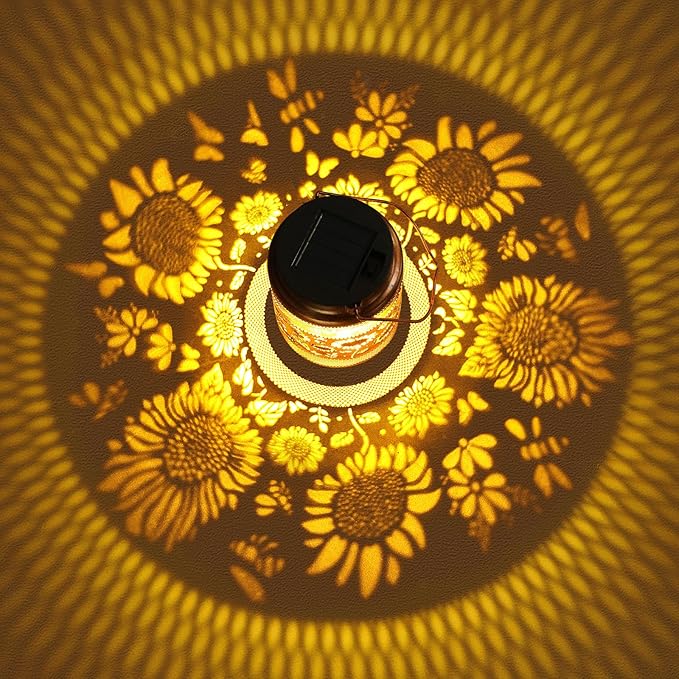 Sunflower Solar Lanterns Outdoor Waterproof with Shepherd Hook, Sunflower Birthday Gifts for Women Mom Grandma, Metal Solar Hanging Lights Garden Decor for Outside Yard Patio Pathway