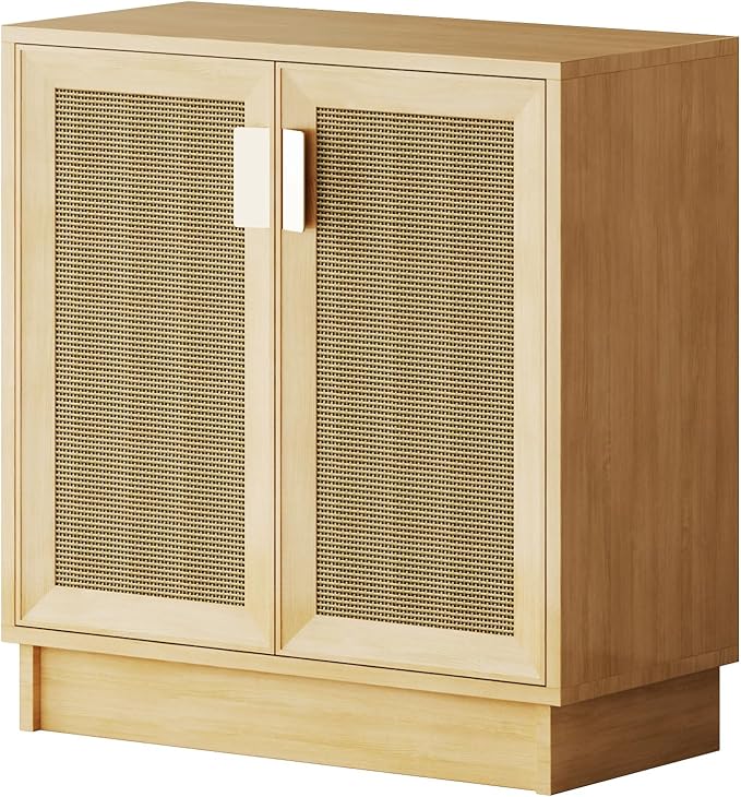 Sideboard Buffets Storage Cabinet, Boho Rattan Accent Cabinet with Doors, Farmhouse Buffet Table Console Table Coffee Bar for Entryway Kitchen Dining Room,Classic Rattan