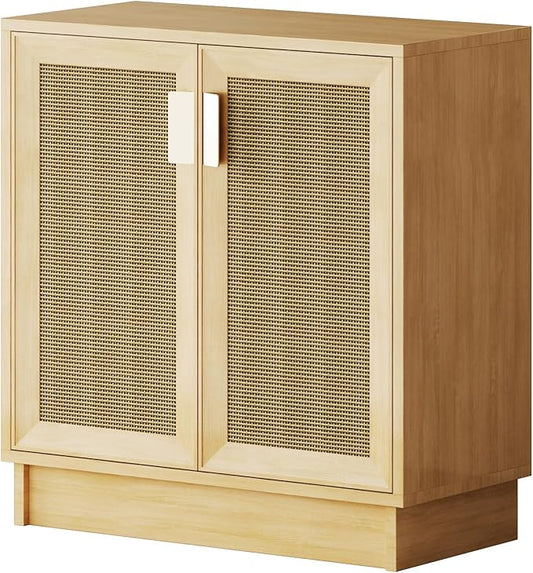 Sideboard Buffets Storage Cabinet, Boho Rattan Accent Cabinet with Doors, Farmhouse Buffet Table Console Table Coffee Bar for Entryway Kitchen Dining Room,Classic Rattan
