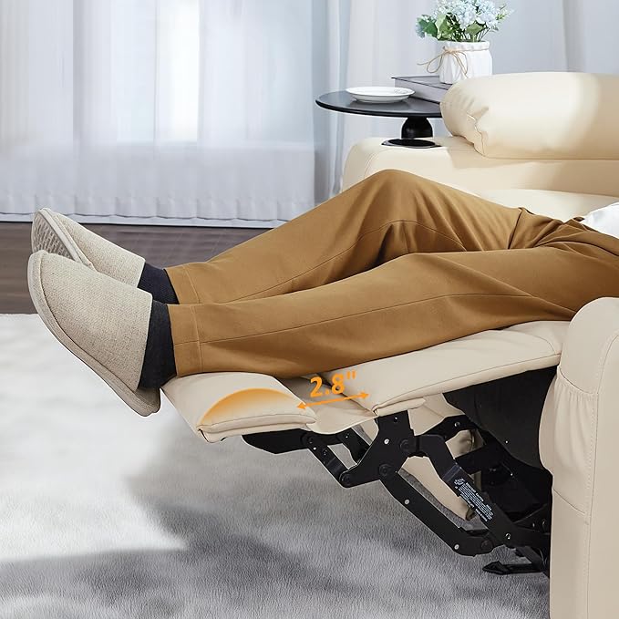 MCombo Zero Gravity Loveseat Recliner with Heat and Massage, Power Reclining Sofa for Living Room, Faux Leather 6075 (Cream White, Loveseat Recliner)