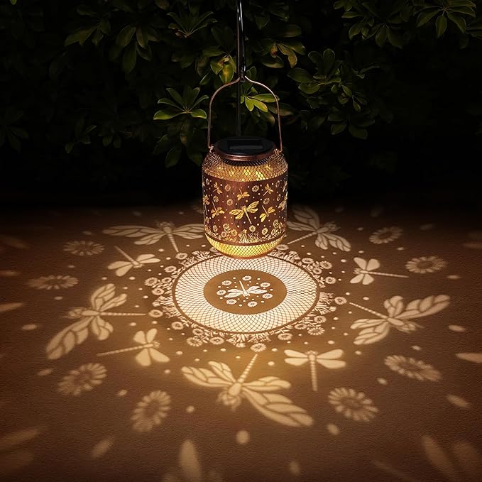 Dragonfly Solar Lanterns Outdoor Waterproof Garden Decor Gifts for Mom Women Grandma Metal Hanging Solar Lights Outdoor Decoration for Patio,Yard,Porch,Backyard