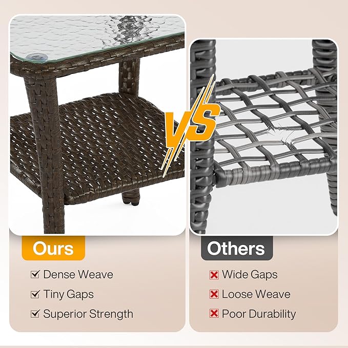 Tribesigns Outdoor Wicker Swivel Chairs, 3-Piece Outdoor Patio Furniture Set, Patio Bistro Sets with Tempered Glass Side Table, for Balcony, Porch - Brown Wicker