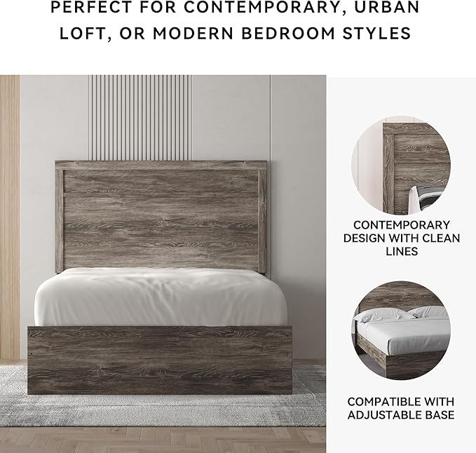 Signature Design by Ashley Ralinksi Vintage Full Panel Bed with Metal Slats, Foundation or Box Spring Needed, Gray