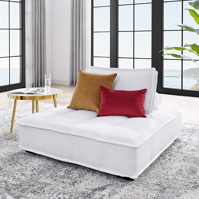 Modway Saunter Tufted Fabric Armless Chair, White