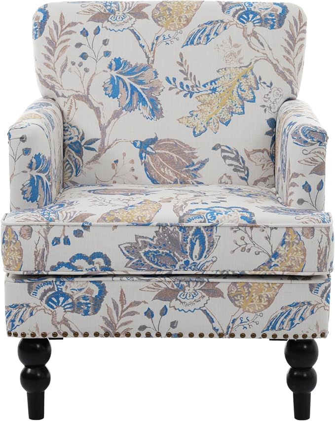 Christopher Knight Home Eve Modern Upholstered Club Chair, Wooden Living Room Accent Chair, Bedroom Comfy Reading Chair, Multifunctional Armchair, Beige+Blue