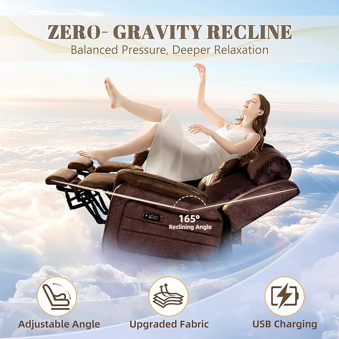 Zero Gravity Power Reclining Sofa Set, 3-Seater Reclining Couch with Drop Down Table + 2-Seater Power Loveseat Recliner with Console, Adjustable Headrests, Living Room Furniture (Velvet, Brown)
