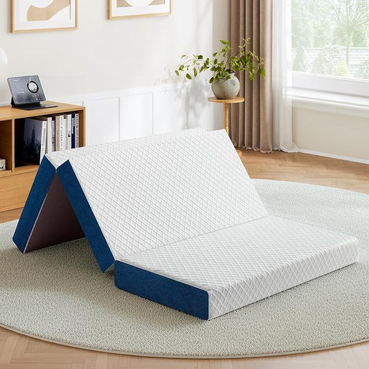 Inofia Cot Size 6 Inch Folding Mattress, Trifold Gel Memory Foam Bed, Foldable Floor Mattress with Removable Cover, Portable Floor Guest Bed for RV, Camping (75"x31"x6")