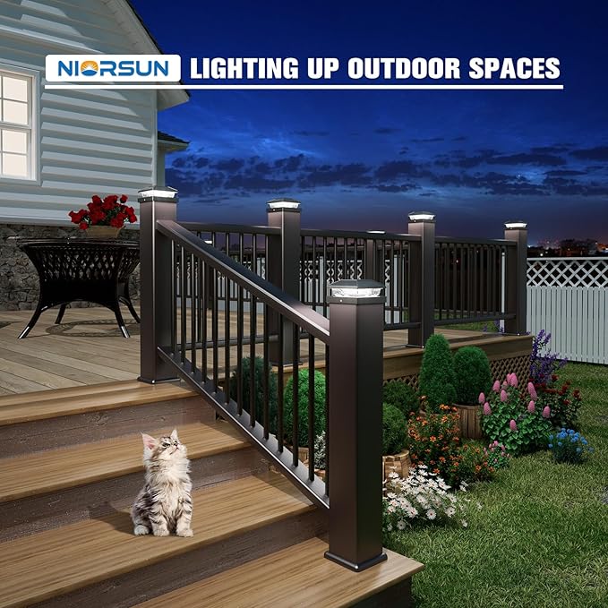 NIORSUN Solar Post Lights Outdoor, Fence Post Solar Lights Cool White, Waterproof, Garden Patio Fence Deck Decor, 4x4 Posts Cap Wood Vinyl, Black 16 Pack