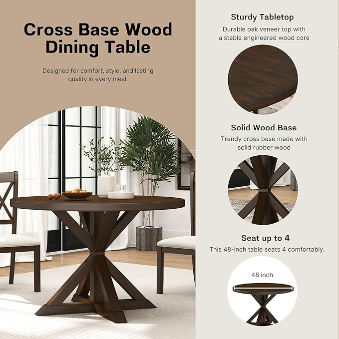 Roundhill Furniture Windvale Cross-Buck Base Dining Table, Espresso