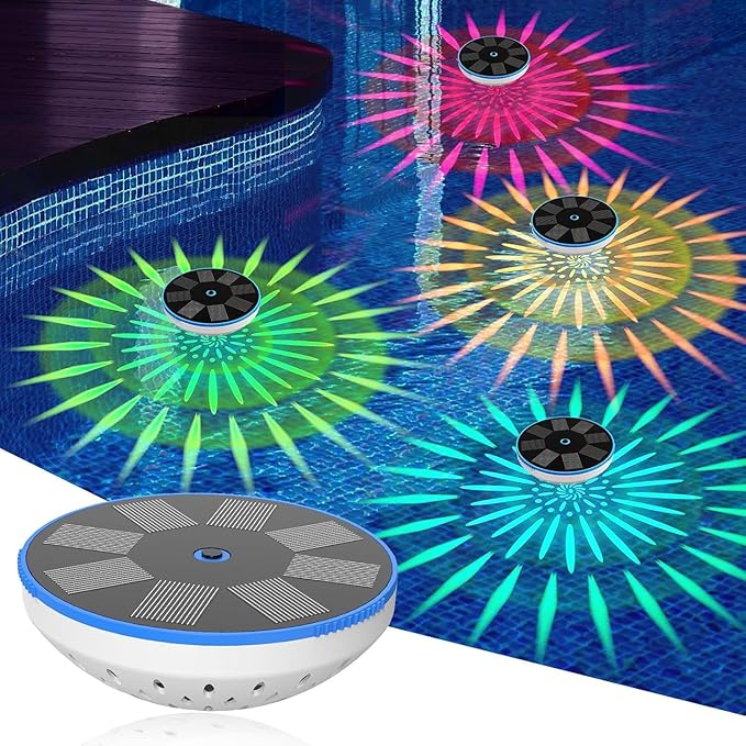 RGB Solar Floating Pool Lights, Smart Auto ON/Off Pool Light with 6 Lighting Modes, IPX8 Waterproof LED Color Changing Lights for Inground Pool, Bathtub, Garden, Party Decoration, 1 Pack