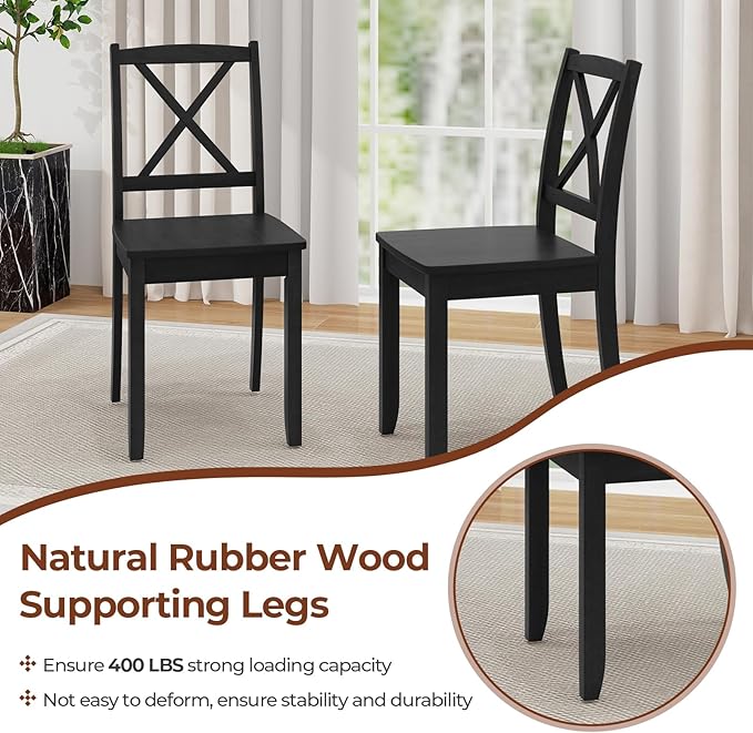 Giantex Wood Dining Chairs Set of 2, Armless Kitchen Chairs w/Rubber Wood Legs & Curved Backrest, Farmhouse Cross Back Diner Chairs, Wooden Side Chairs for Home Dining Room, Load 400 LBS, Black
