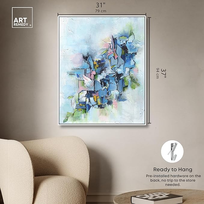 Art Remedy Poesy Canvas Modern Blue Abstract Wall Art, White Frame, 30" x 36"