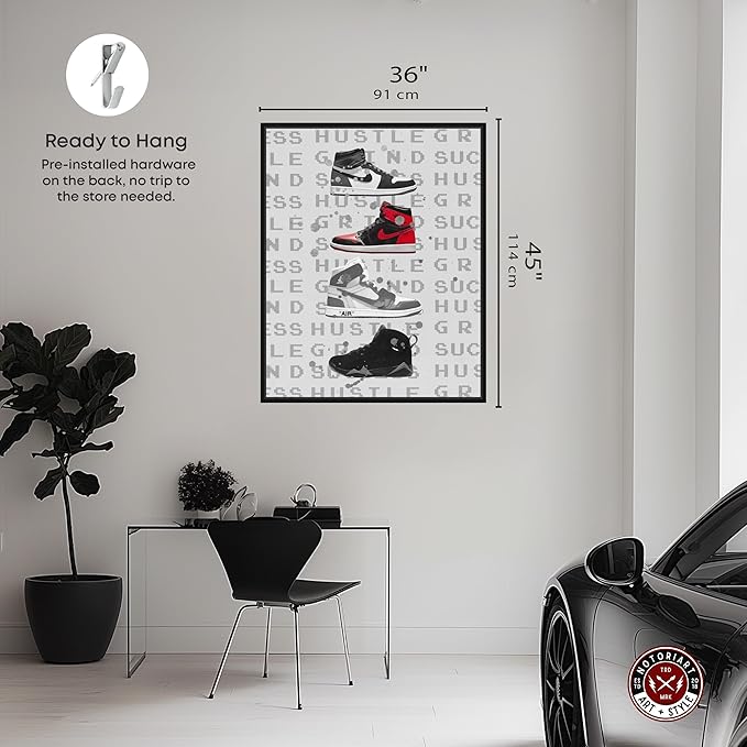 Hype Sneakers Framed Sneaker 1 Piece Canvas Wall Art, 37" x 46", Black Frame