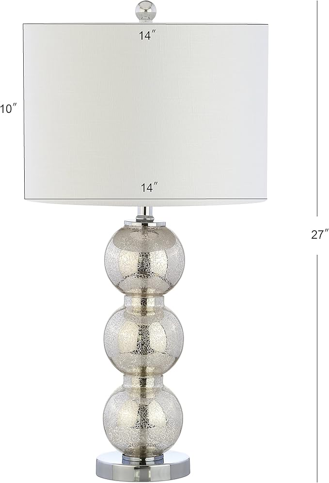 JONATHAN Y 27" Mercury Silver/Chrome Triple-Sphere Glass Table Lamp Set of 2, Bedside, White Linen Shade, Modern Table Lamps for Living Room, Bedroom, Office, LED Bulbs Included (JYL1070B-SET2)