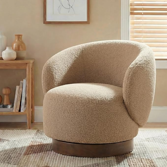 Swivel Accent Chair Round Barrel Armchair Upholstered Performance Fabric for Living Room Bedroom Waitingroom,1 Box,Sand