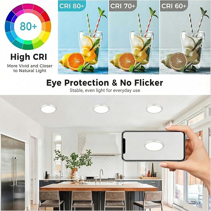 libtit 10Pack 7inch LED Flush Mount Ceiling Light, Dimmable & 5Color Temperatures (3000K-6500K), 15W Round Slim White Light Fixture for Closet Hallway Kitchen Bathroom Laundry