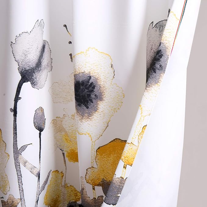 Lush Decor, 84” x 52”, Yellow and Gray Zuri Flora Curtains Light Filtering Window Panel Set for Living, Dining, Bedroom (Pair)