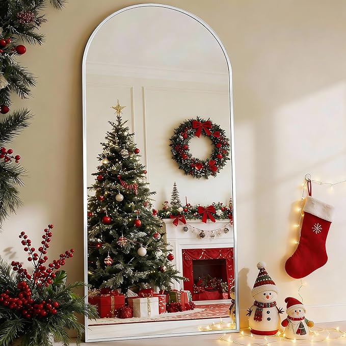 BEAUTYPEAK 65"x24" Arch Full Body Floor Mirror, Full Length Mirror Hanging or Leaning Arched-Top, Wall Mirrors with Stand for Bedroom, Dressing Room, Silver
