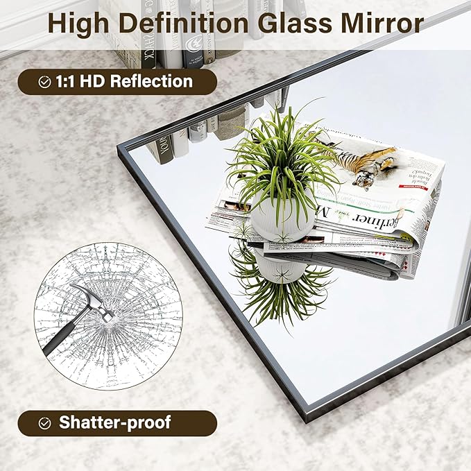 HARRITPURE 38"x26" Rectangular Bathroom Mirror Vanity Wall Mirrors Aluminium Alloy Frame Wall-Mounted for Over Sink Entryway Bedroom Living Room Black