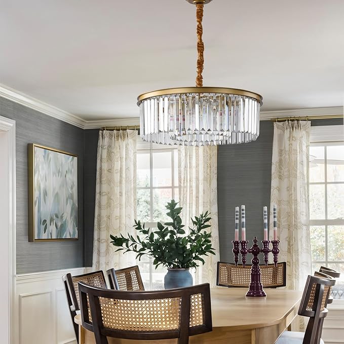 Gold Modern Crystal Chandelier Lighting Semi Flush Mount Ceiling Light Fixture 2-Tier K9 Crystal Hanging Pendant Light for Dining Room Kitchen Island Living Room Bedroom Hallway 21.6inch