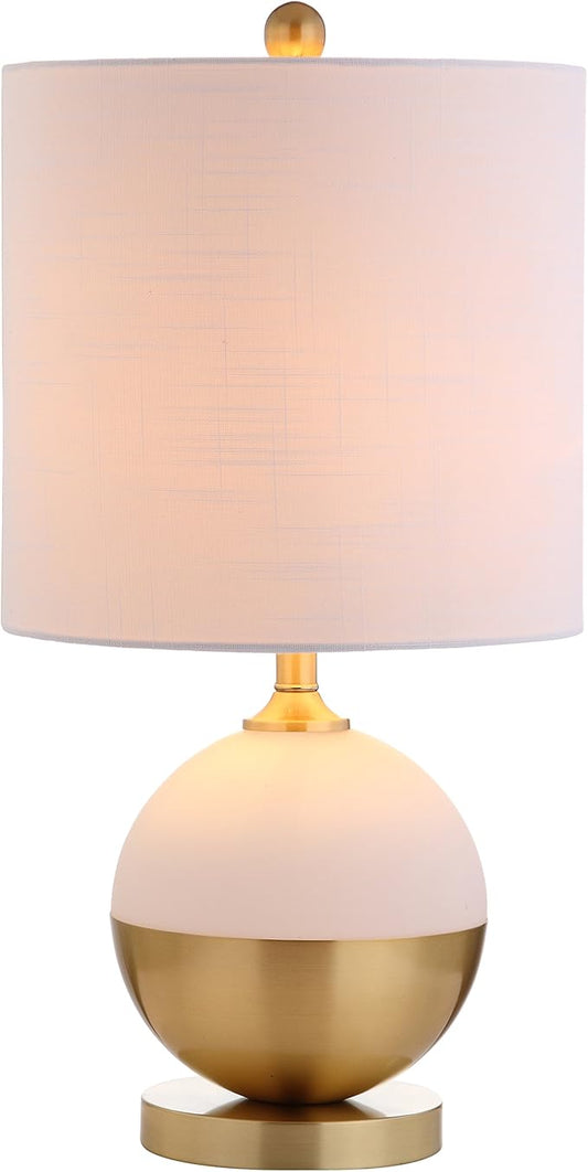 JONATHAN Y 23.5" White and Brass Gold Ceramic Table Lamp, Modern Glam Nightstand Lamp for Bedroom Living Room, White Linen Drum Shade, LED Bulb Included JYL5005A