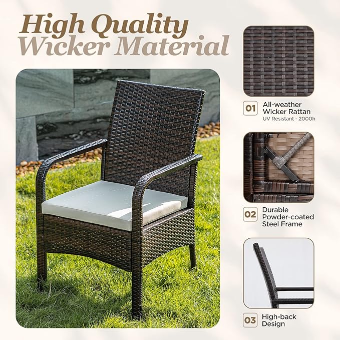 IDZO Lithe Upgraded Wicker Outdoor Dining Chairs Set of 4, 400 lbs Capacity, 2000 Hours UV Protection, Powder-Coated Steel Frame, Removable Seat Cushions, Weather-Resistant Patio Furniture Set