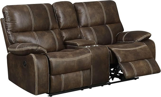 Zoey Chocolate Brown Power Loveseat with Dual Recliners, Hidden Storage, and USB Charging Station