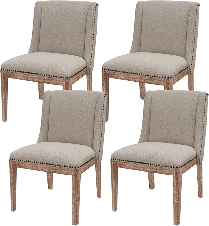 Dining Chair Set of 4, Upholstered Fabric Kitchen Side Chairs with Solid Wood Legs, Comfortable Seating for Kitchen, Dining Room & Restaurant, Camel