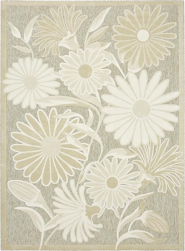 Nourison Home Aloha Ivory Sage 7'10" x 10'6" Area Rug - Easy Clean, Non Shedding, Bed Room, Living Room, Dining Room, Kitchen (8' x 11')