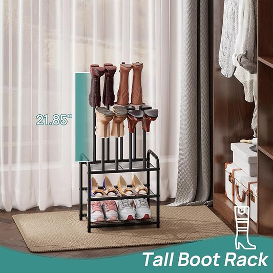 Black Boot Rack, Small Boot Rack Organizer, Tall Boots with Shoe Rack for Closet, Shoe Shelf Storage Organizer for Entryway Small Space