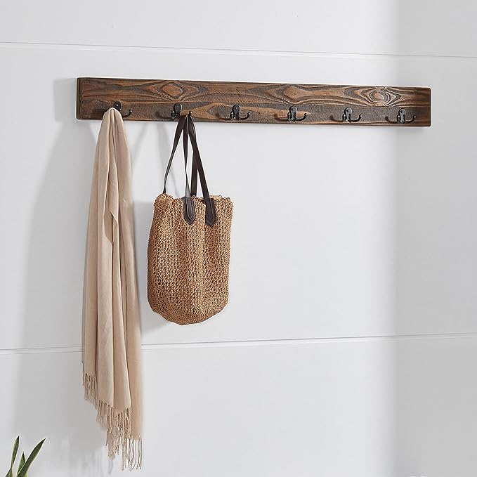 Alaterre Furniture Pomona Entryway Organizer – Modern Rustic 48-Inch Solid Wood Bench & Wall Mounted Coat Hook Set – Space-Saving Mudroom & Hallway Storage for Jackets, Bags & Shoes (Rustic Brown)