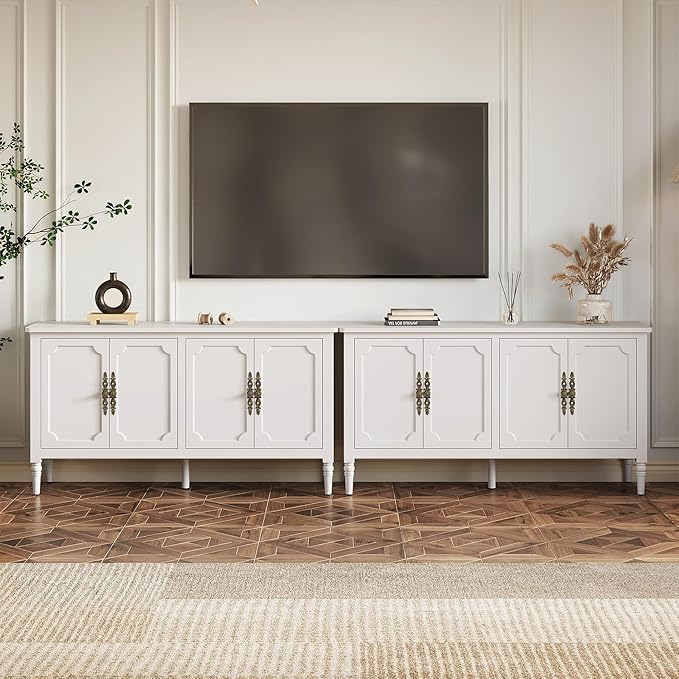 Sideboard with 4 Doors, Mid-Century Console Table with Adjustable Shelves, Accent Cabinet for Entryway, Living Room, Dining Room, Classic White-1