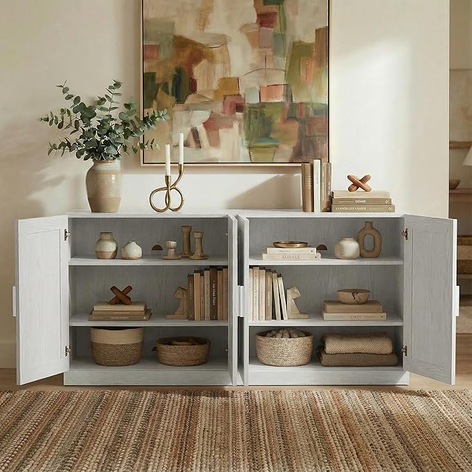 Casaphoria Adam Sideboard Buffet Cabinet with Storage, Sideboard Cabinet with Wooden Doors & Adjustable Shelves, 62" W x 31" H Coffee Bar for Entryway Kitchen Living Room, White