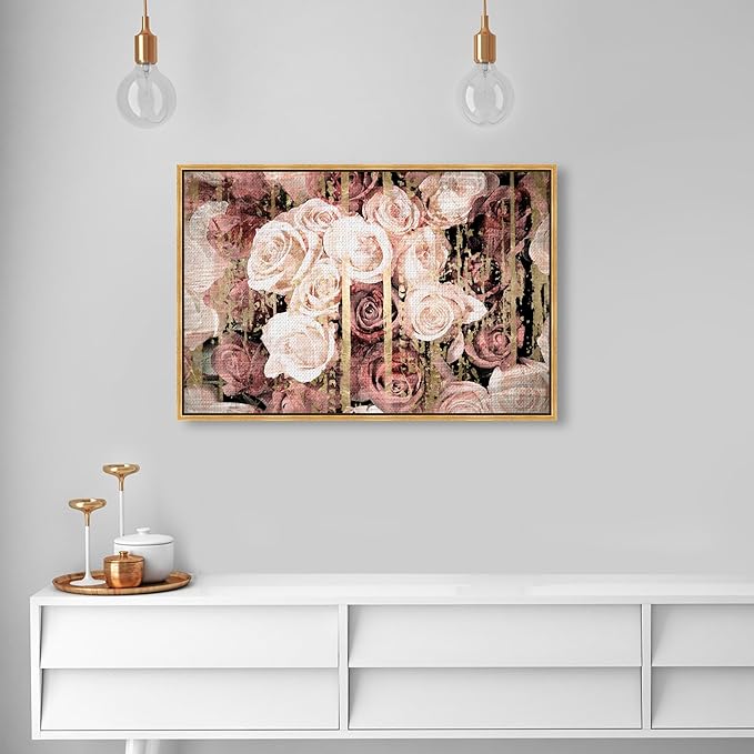 The Oliver Gal Artist Co. Floral and Botanical Framed Wall Art Canvas Prints 'Shabby Chic Romance' Florals, Pink/Brown, 36" x 24"