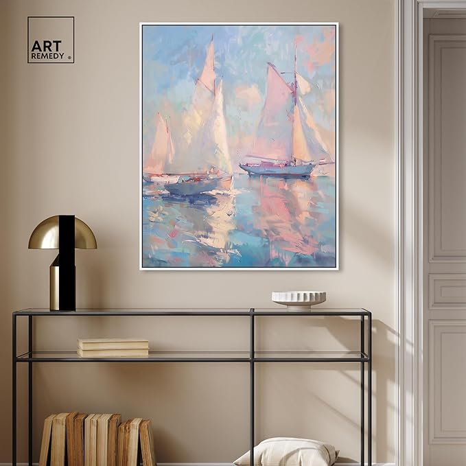 Art Remedy Set Sail Framed Sailing 1 Piece Canvas Wall Art, 31" x 37", White Frame