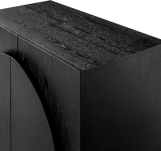Nathan James Iris Mid-Century Modern Credenza, Black TV Stand, Living Room Wood Storage Cabinet with Arched Cabinet Doors, Black Credenza Cabinet for Kitchen or Living Room, Black Oak, Set of 4